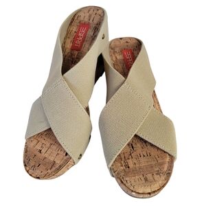 Esprit Oceane Sz 10 Elastic Shoes Cork Wedge Heels Resortwear Beach Studded